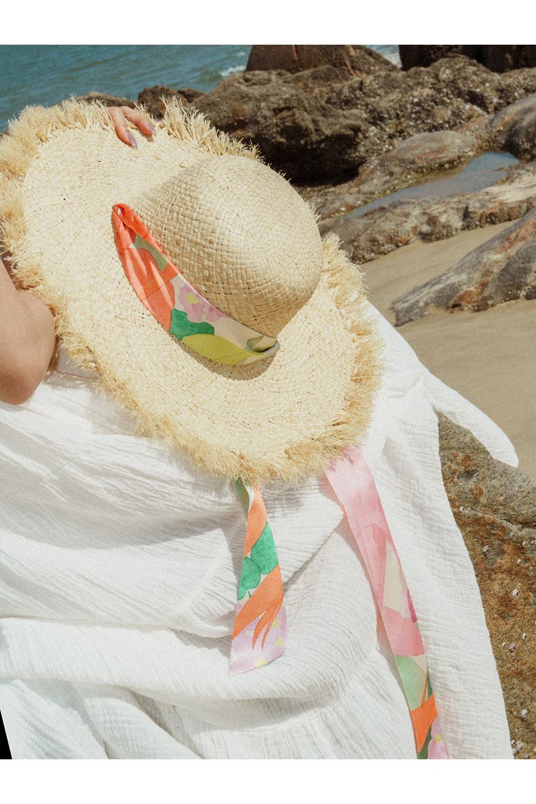"Cartagena" Straw Hat with Ribbon Tie, Alternate, color, Pink and Green