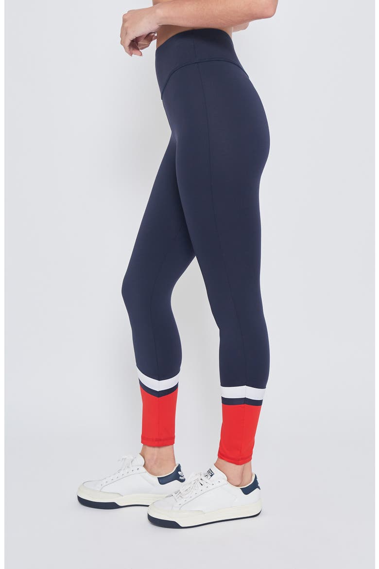 PERFORMANCE LEGGING, Alternate, color, NAVY W/ RED AND WHITE TRIM