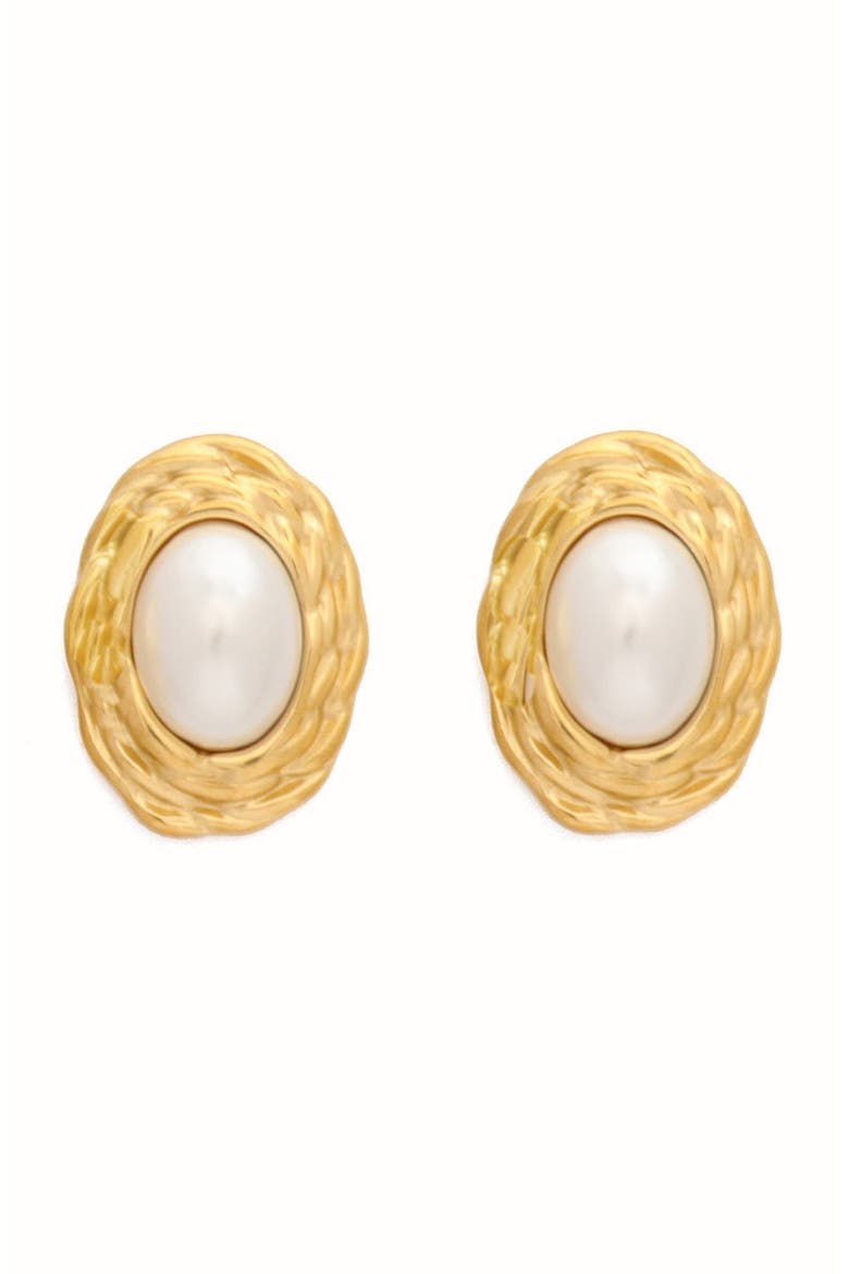 Oval Mother-of-Pearl Stud Earrings, Main, color, GOLD