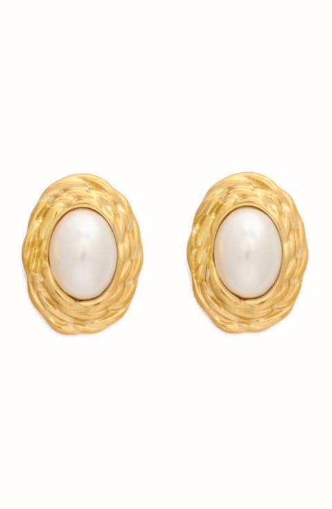 Oval Mother-of-Pearl Stud Earrings