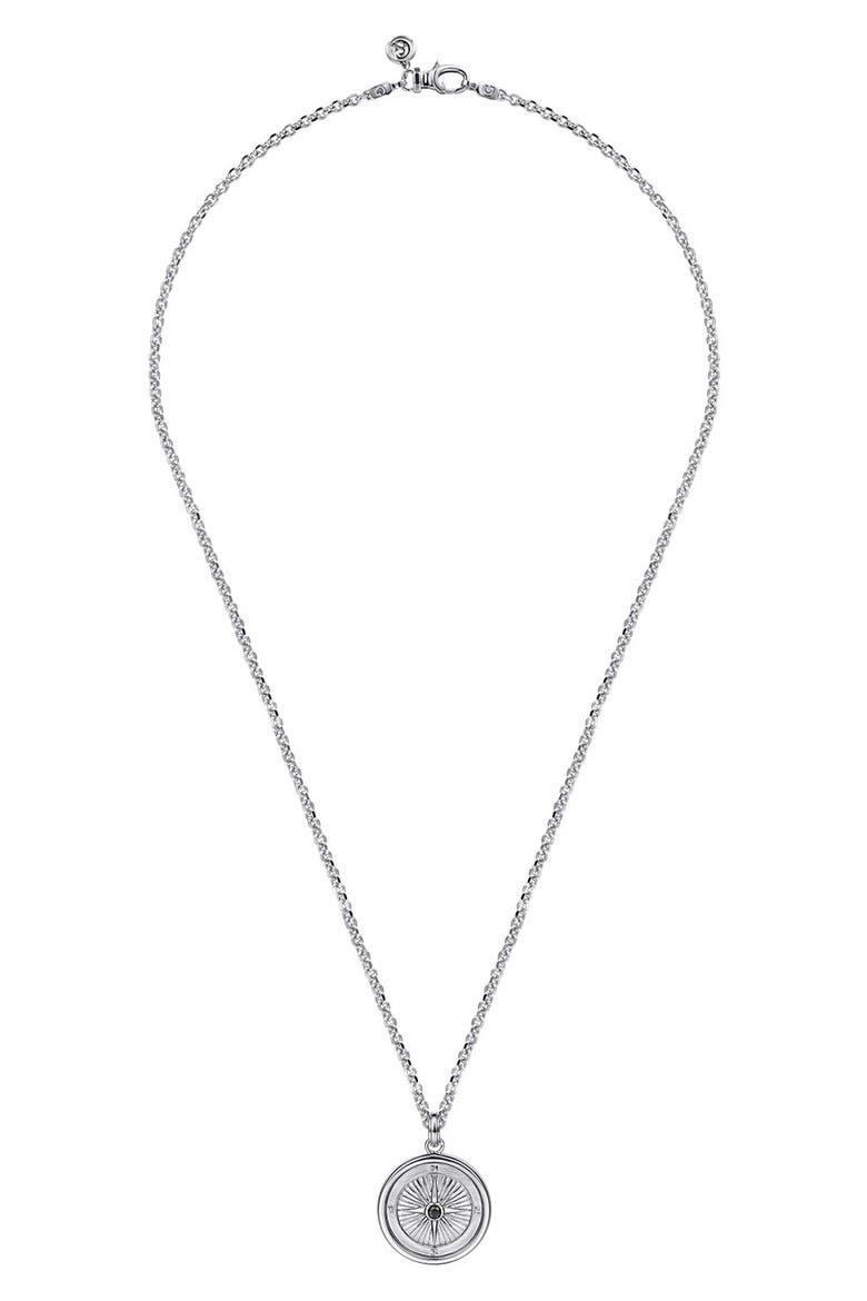 Men's Polaris Sterling Silver Black Spinel Compass Necklace, Alternate, color, STERLING SILVER