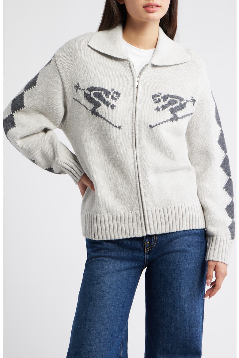 Rhea Ski Graphic Cardigan, Alternate, color, POWDER GREY