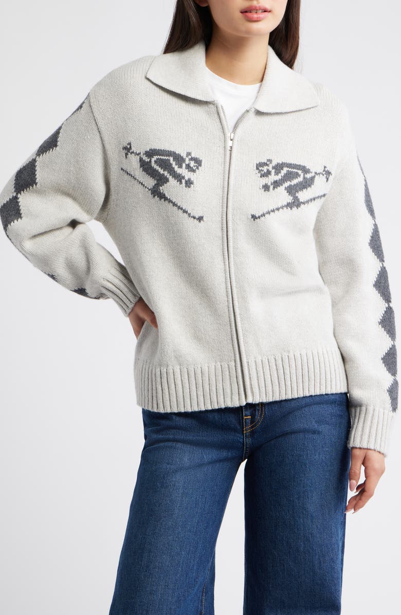 Rails Rhea Ski Graphic Cardigan, Alternate, color, Powder Grey
