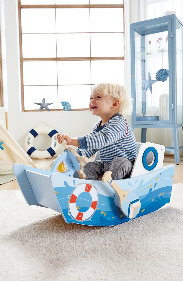 Hape Captain's Rocking Boat, Alternate, color, Blue Multi