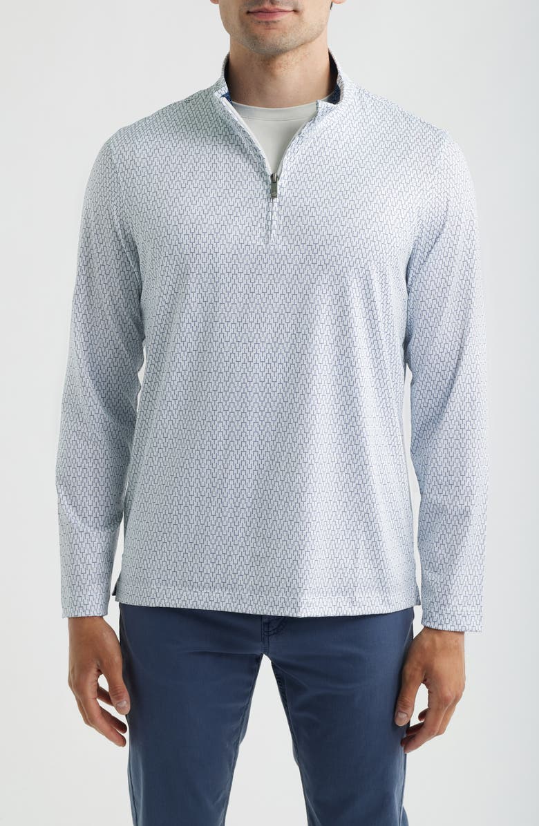Johnston & Murphy XC+<sup>™</sup> Performance Game Day Goal Post Print Button-Up Shirt, Main, color, Navy