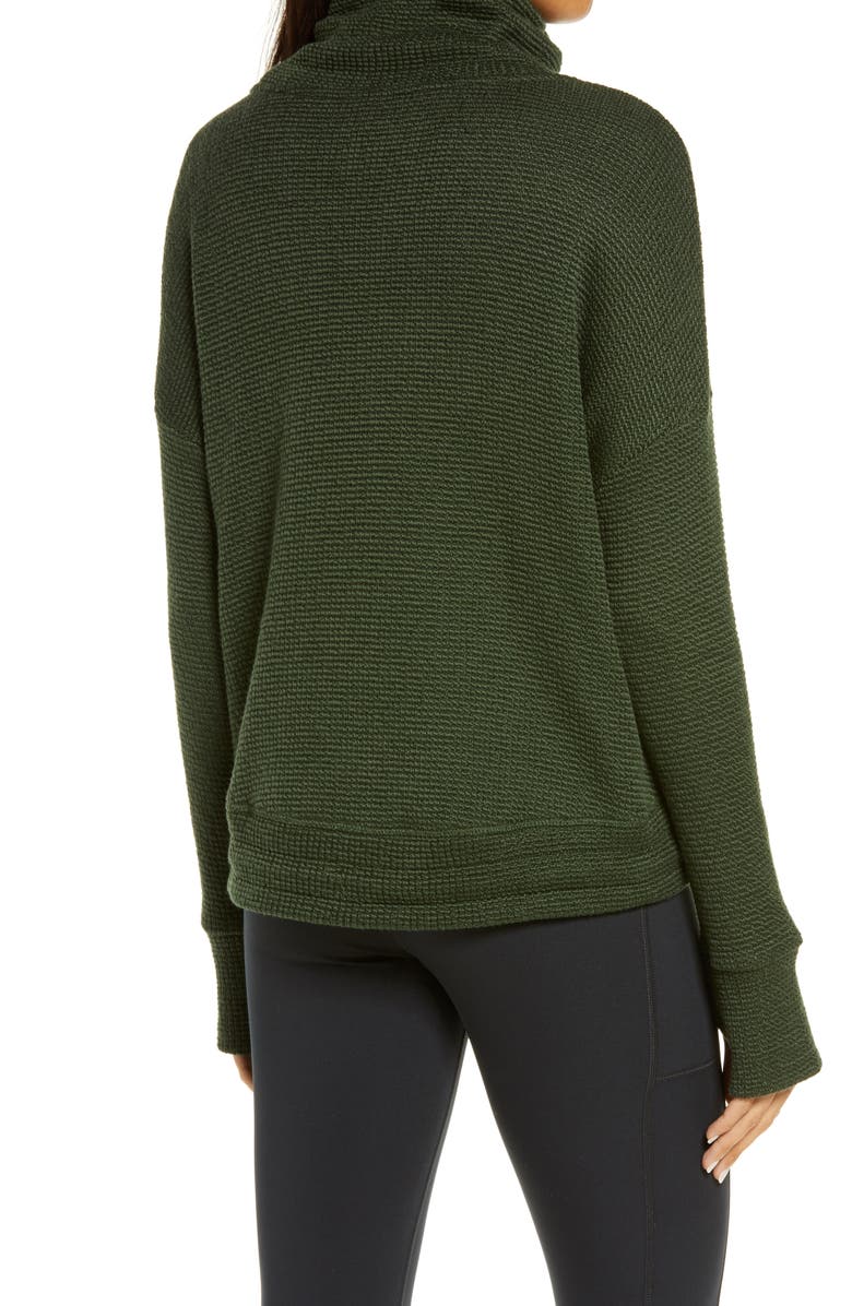 Sweaty Betty Bouclé Funnel Neck Sweatshirt, Alternate, color, Olive Green