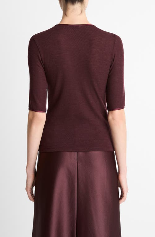 Vince Satin Trim Wool Top In Burgundy