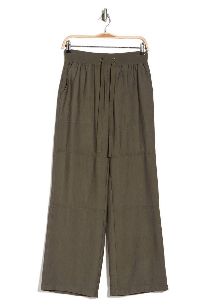 Twill Wide Leg Pants, Alternate, color, EVERGREEN