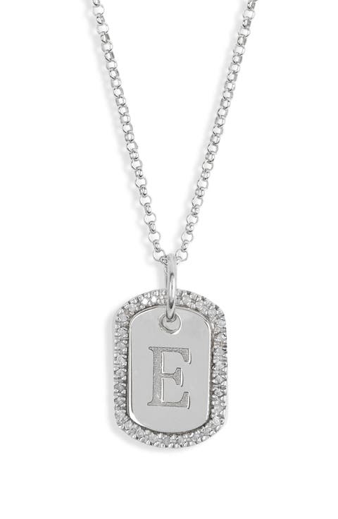 Diamond Initial Dog Tag Pendant Necklace