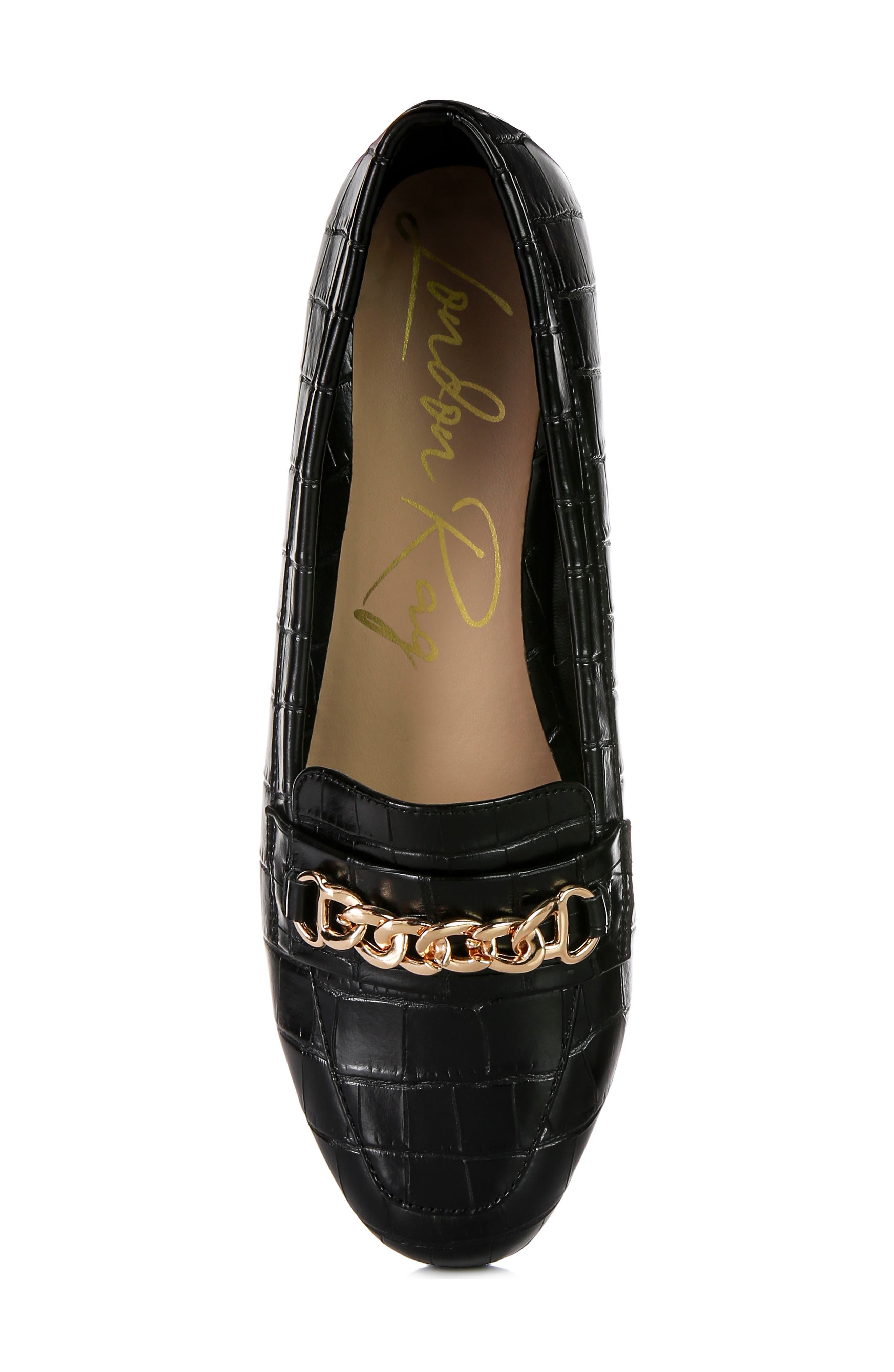 LONDON RAG Bro Zone Croc Embossed Chain Detail Loafer, Alternate, color, Black