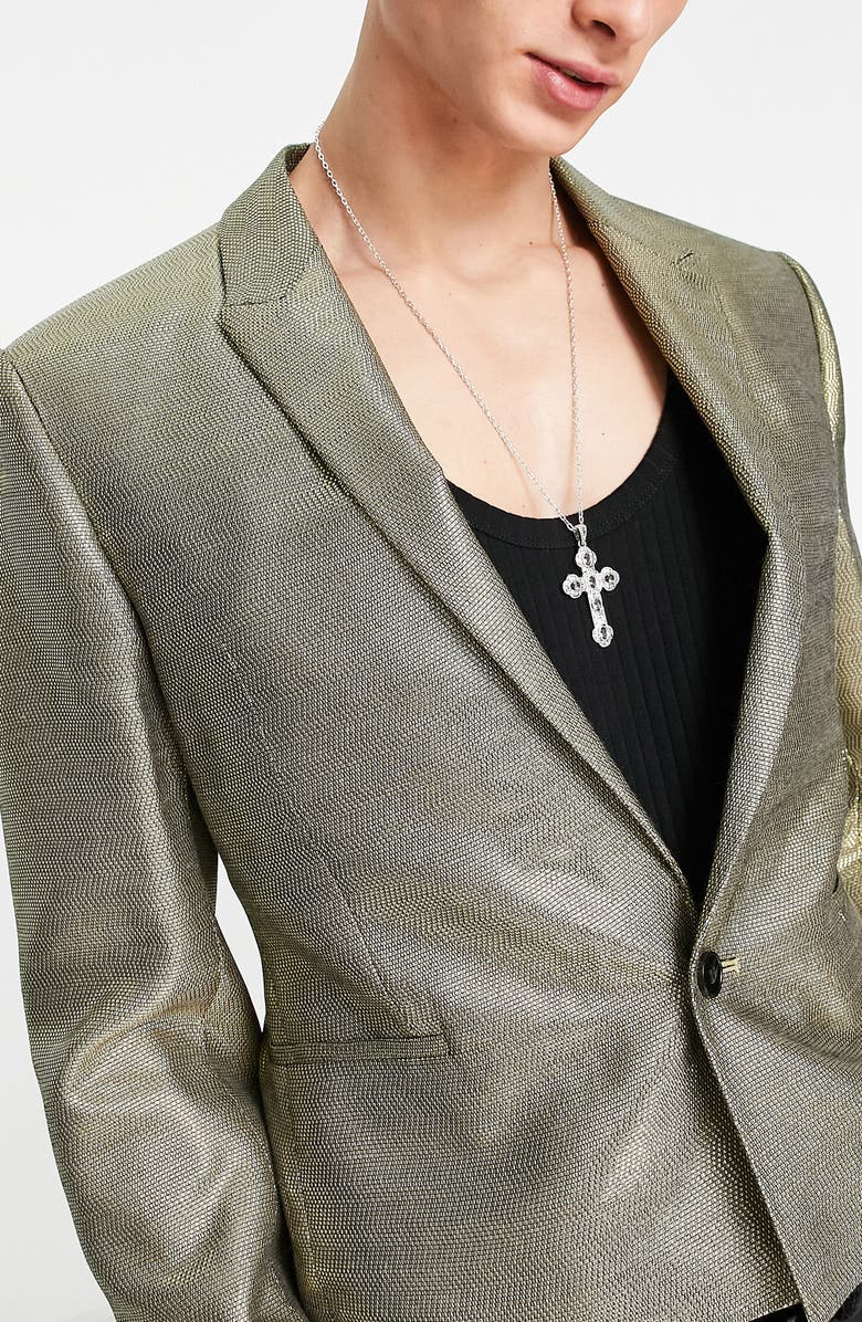 ASOS DESIGN Metallic Textured Crop Single-Button Blazer, Alternate, color, 
