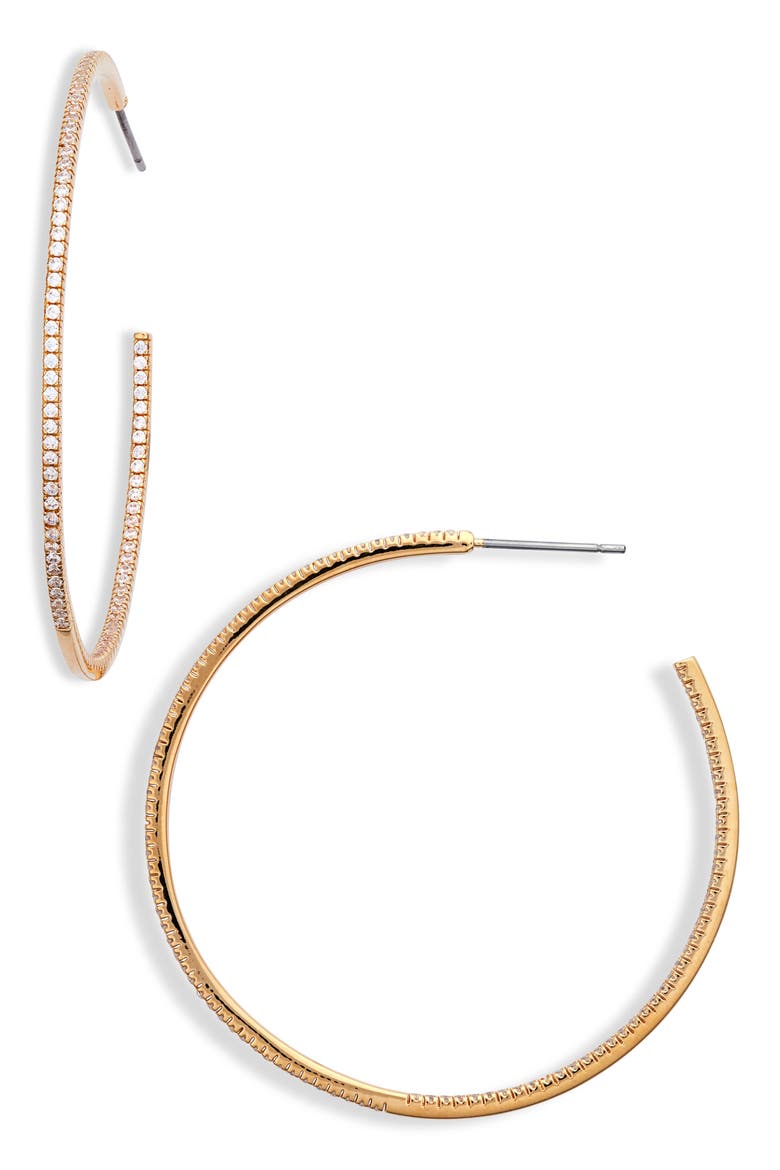 Pavé Cubic Zirconia Hoop Earrings, Main, color, CLEAR- GOLD