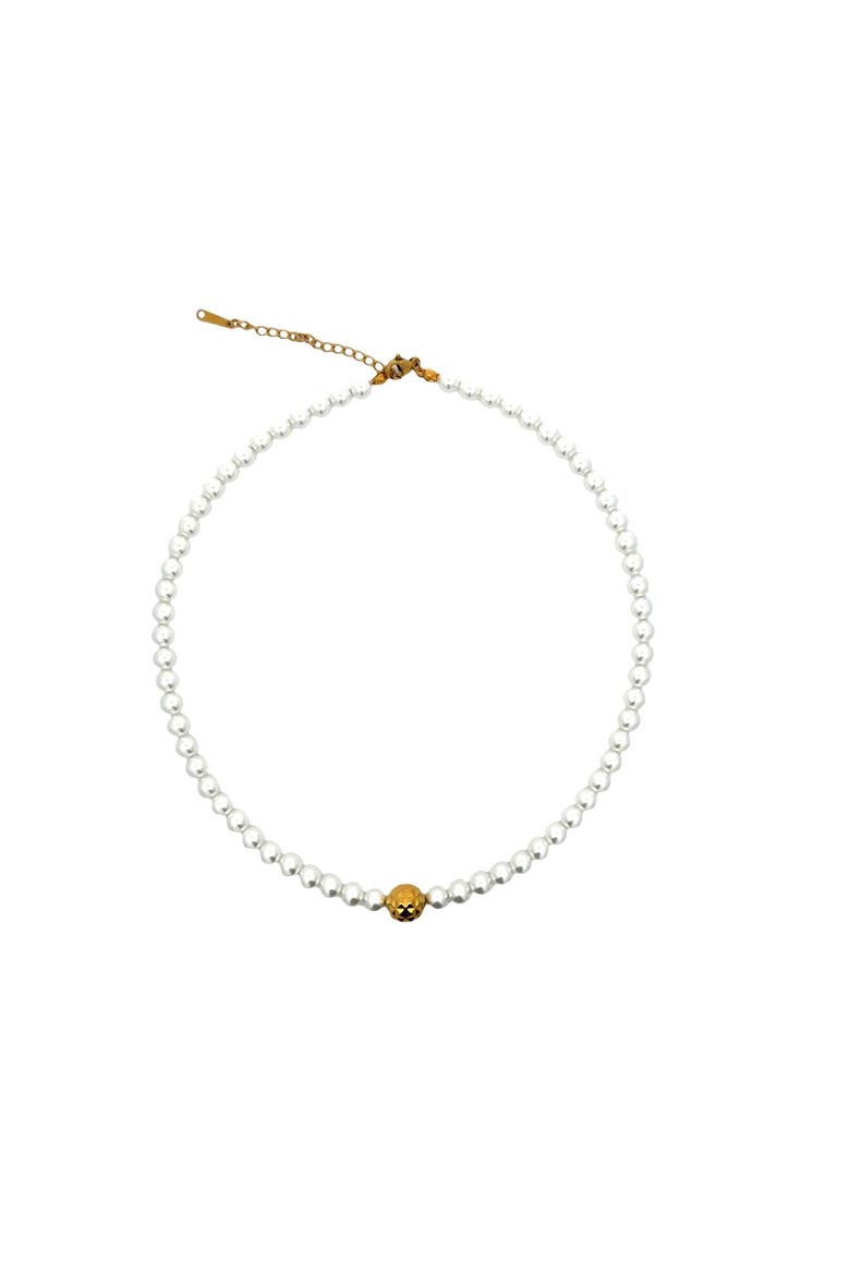 Faux Pearl Beaded Necklace with Gold Accent, Alternate, color, Yellow