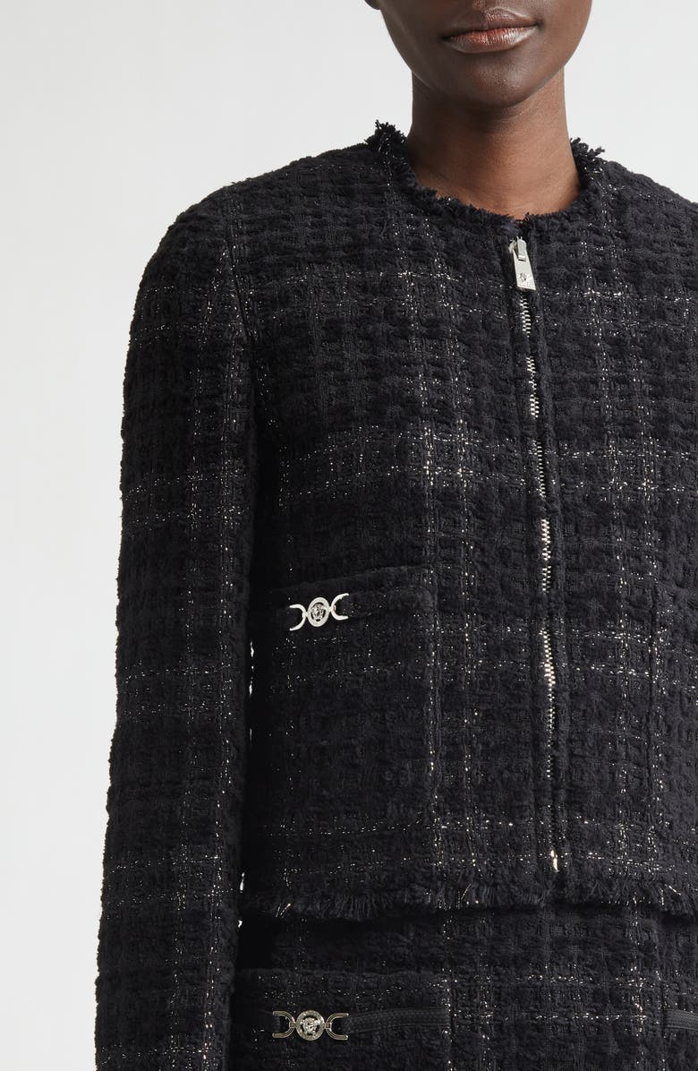 Versace Medusa '95 Metallic Tweed Jacket, Alternate, color, Black