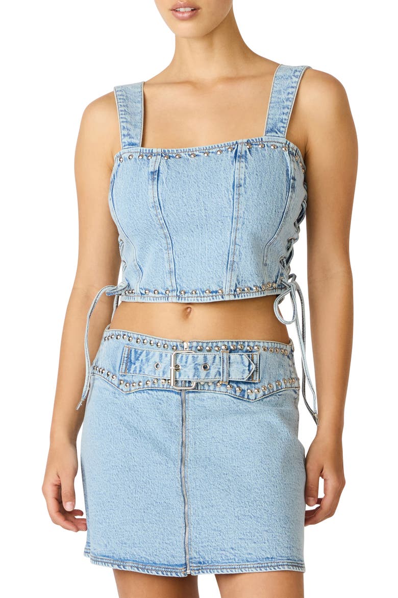 Babe Denim Corset Top, Main, color, HAZEY BLUE