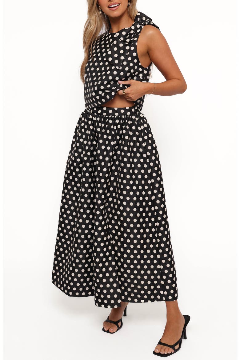 Rhea Polka Dot Sleeveless Top & Maxi Skirt, Alternate, color, BLACK