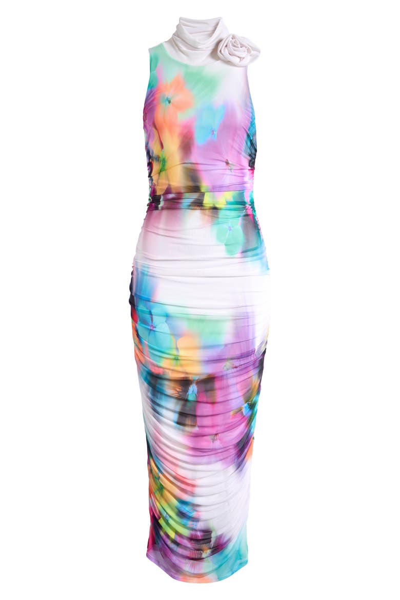 Fiorella Floral Rosette Body-Con Dress, Alternate, color, BLUR PANSY