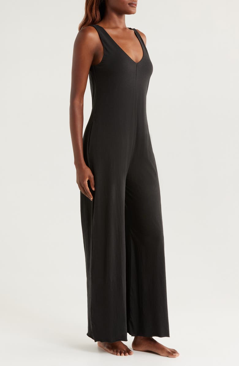 Lunya Organic Pima Cotton Wide Leg Lounge Jumpsuit, Alternate, color, Immersed Black