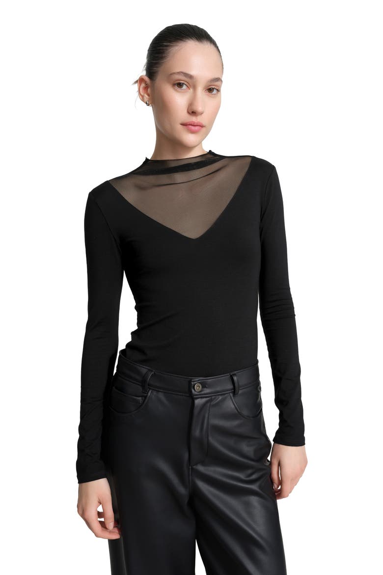 Saige Mesh Inset Long Sleeve Top, Alternate, color, BLACK