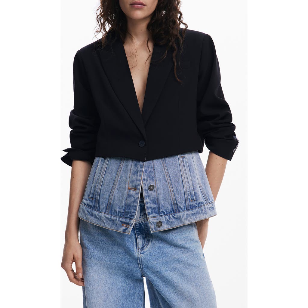 Desigual Straight Cut Half Blazer In Black