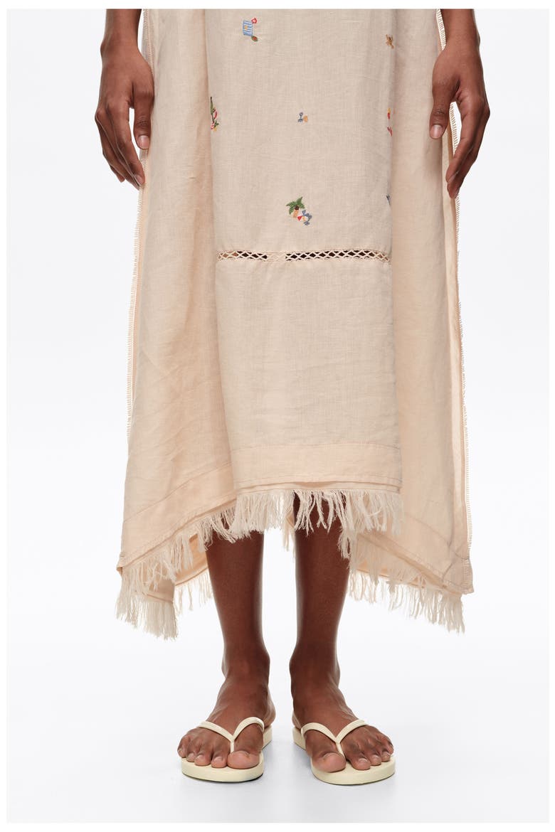 Linen A-Line Mini Dress With Embroidery, Alternate, color, SAND