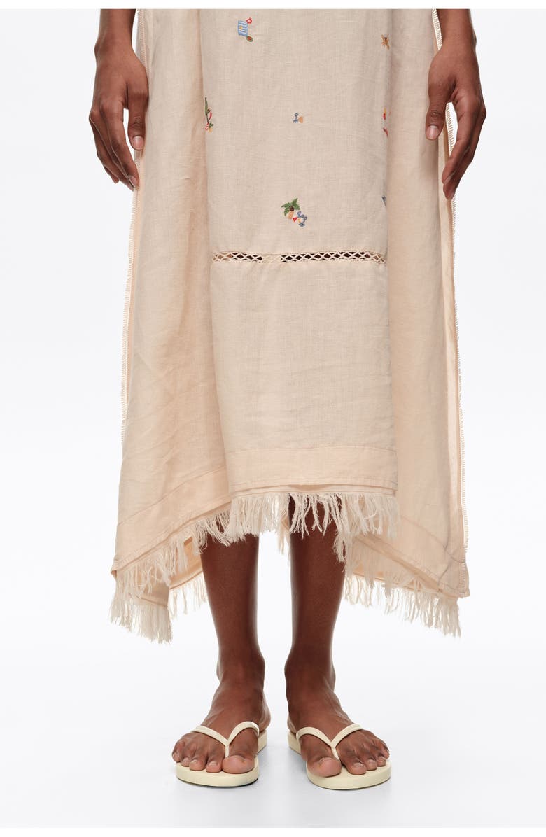 Bimba y Lola Linen A-Line Mini Dress With Embroidery, Alternate, color, Sand