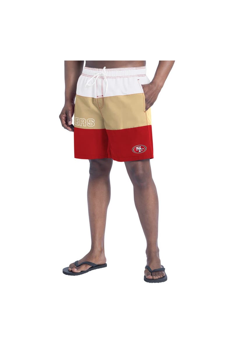 G-III SPORTS BY CARL BANKS Men's G-III Sports by Carl Banks Scarlet/Gold San Francisco 49ers Sunrise Volley Swim Shorts, Main, color, Scarlet