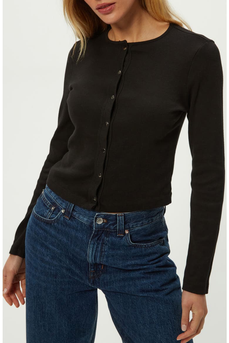 Trixie Cotton Snap-Up Cardigan, Alternate, color, BLACK