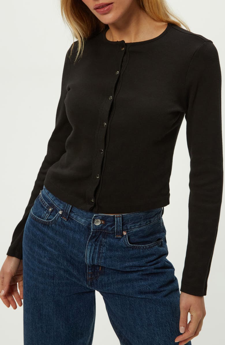 Michael Stars Trixie Cotton Snap-Up Cardigan, Alternate, color, Black