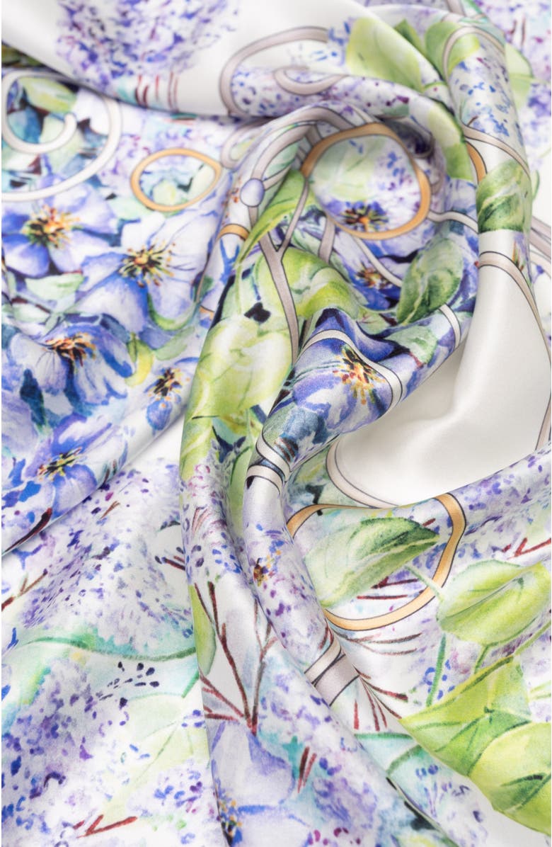 Elizabetta Lilac Garden - Hand Rolled Silk Foulard for Women, Alternate, color, Purple