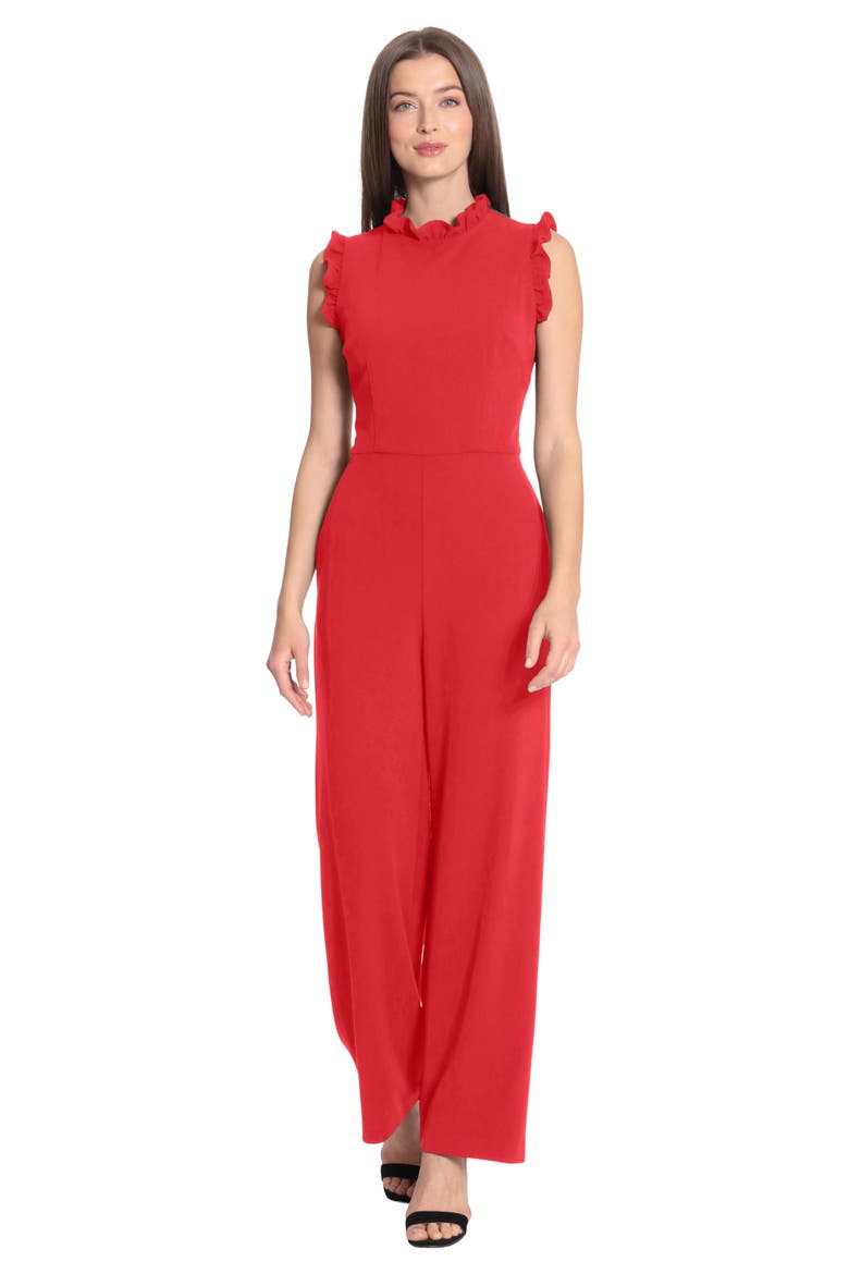 Ruffle Sleeveless Jumpsuit, Alternate, color, RACING RED