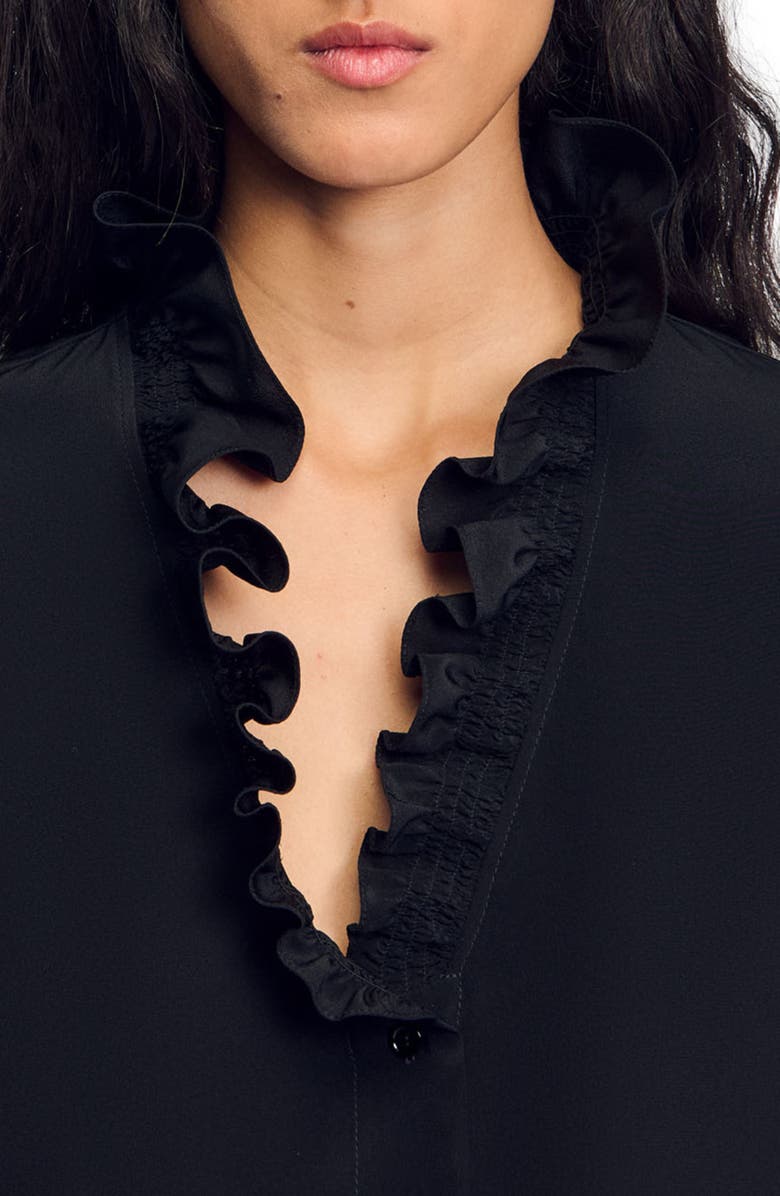 SANDRO Floaty silk shirt, Alternate, color, Black