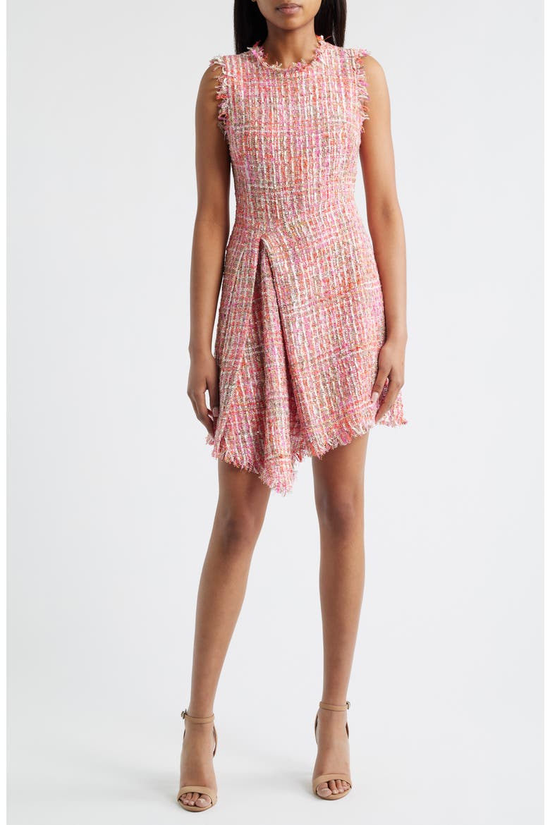 Pleat Detail Bouclé Dress, Main, color, PINK MULTI