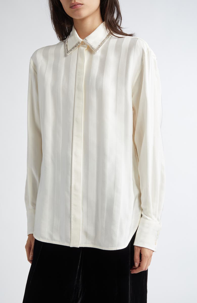 Golden Goose Journey Embellished Collar Tonal Stripe Button-Up Shirt, Alternate, color, Papyrus