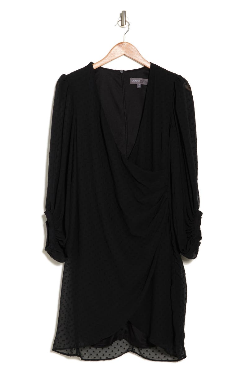 Julia Jordan Swiss Dot Balloon Sleeve Faux Wrap Dress, Alternate, color, Black
