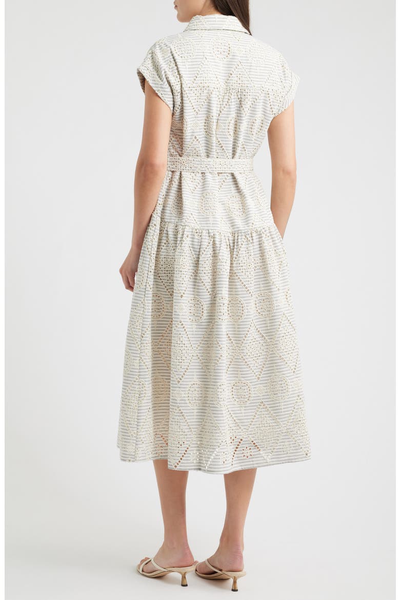 Stripe Eyelet Tie Waist Midi Dress, Alternate, color, CREAM