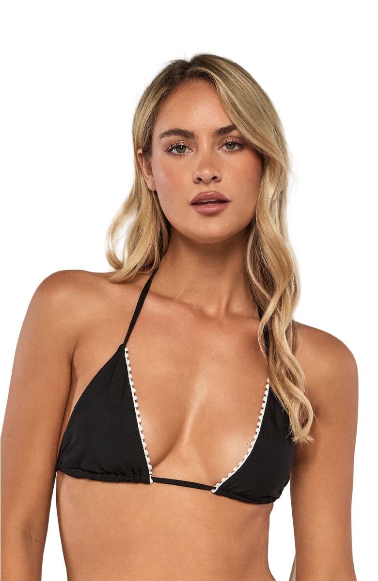Swim Systems Pom Pom Triangle Bikini Swimsuit Top, Alternate, color, Black