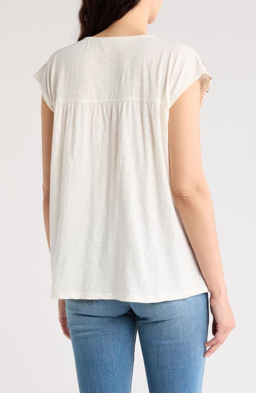 Shop Lucky Brand Embroidered Cotton Split Neck Top In Whisper White