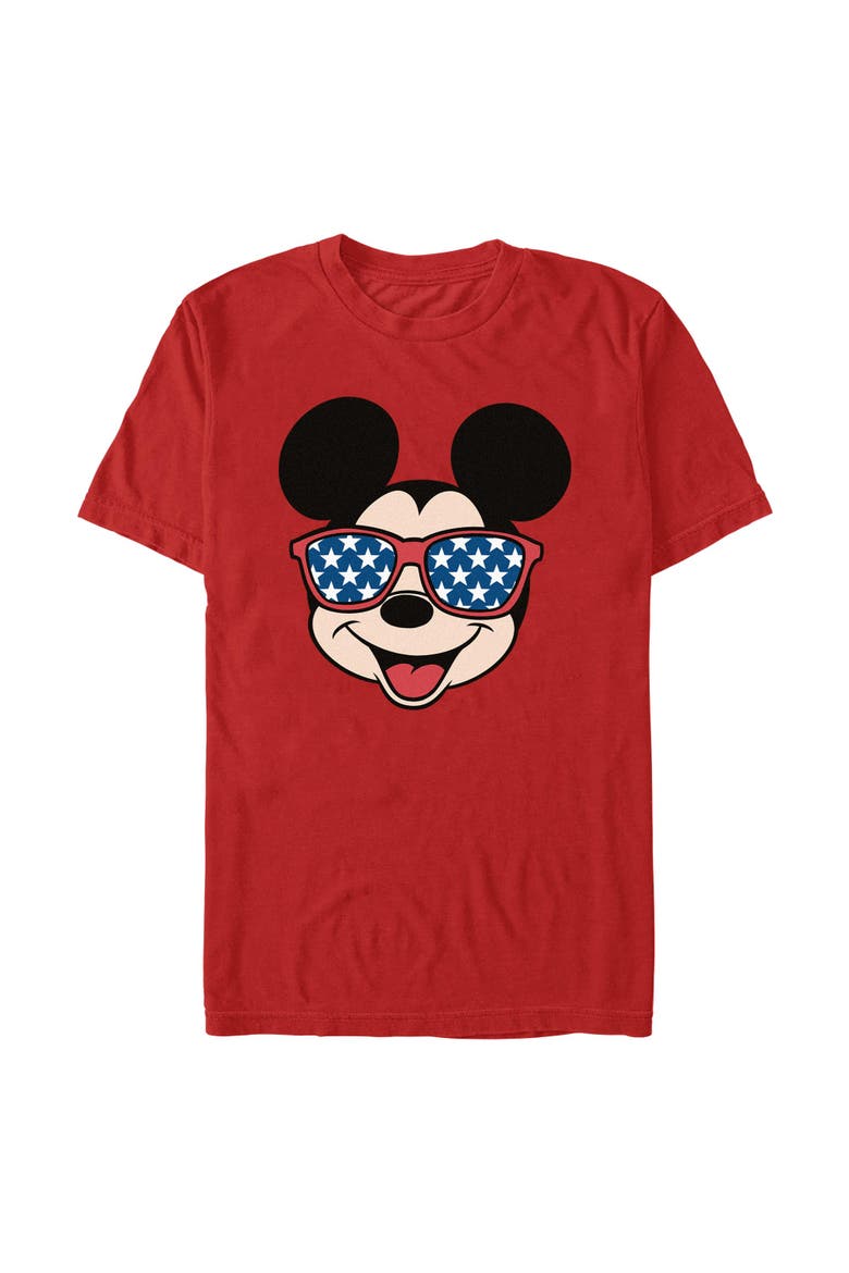 Mens Mickey & Friends Stars Sunglasses Mickey Face T Shirt, Alternate, color, Red