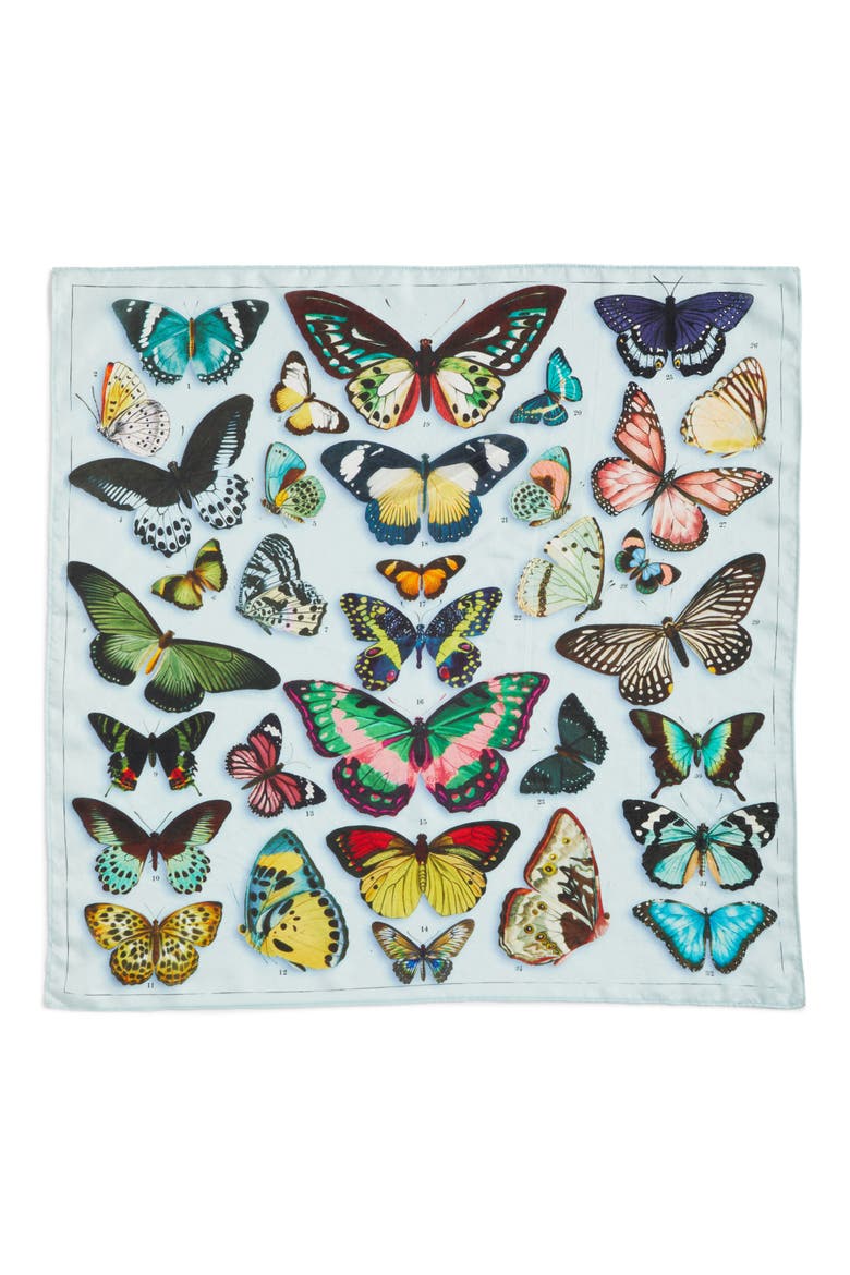 Print Silk Scarf, Alternate, color, BLUE BUTTERFLY BEAUTY PRINT
