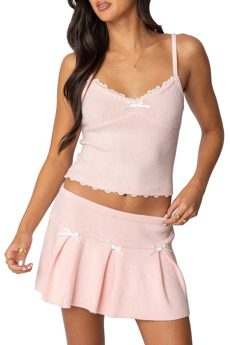 Lace Trim Sweater Camisole, Main, color, LIGHT-PINK