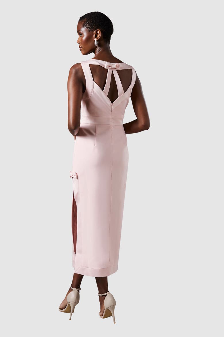 Bow Detail Round Neck Midaxi Dress, Alternate, color, Pink