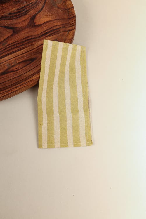 Ninéh Oh! Stripes (lime) Block Print Napkins, Set Of 4 In Multi