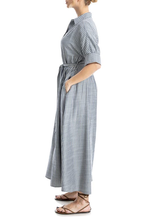 Max Studio Stripe Short Sleeve Maxi Shirtdress In Gray