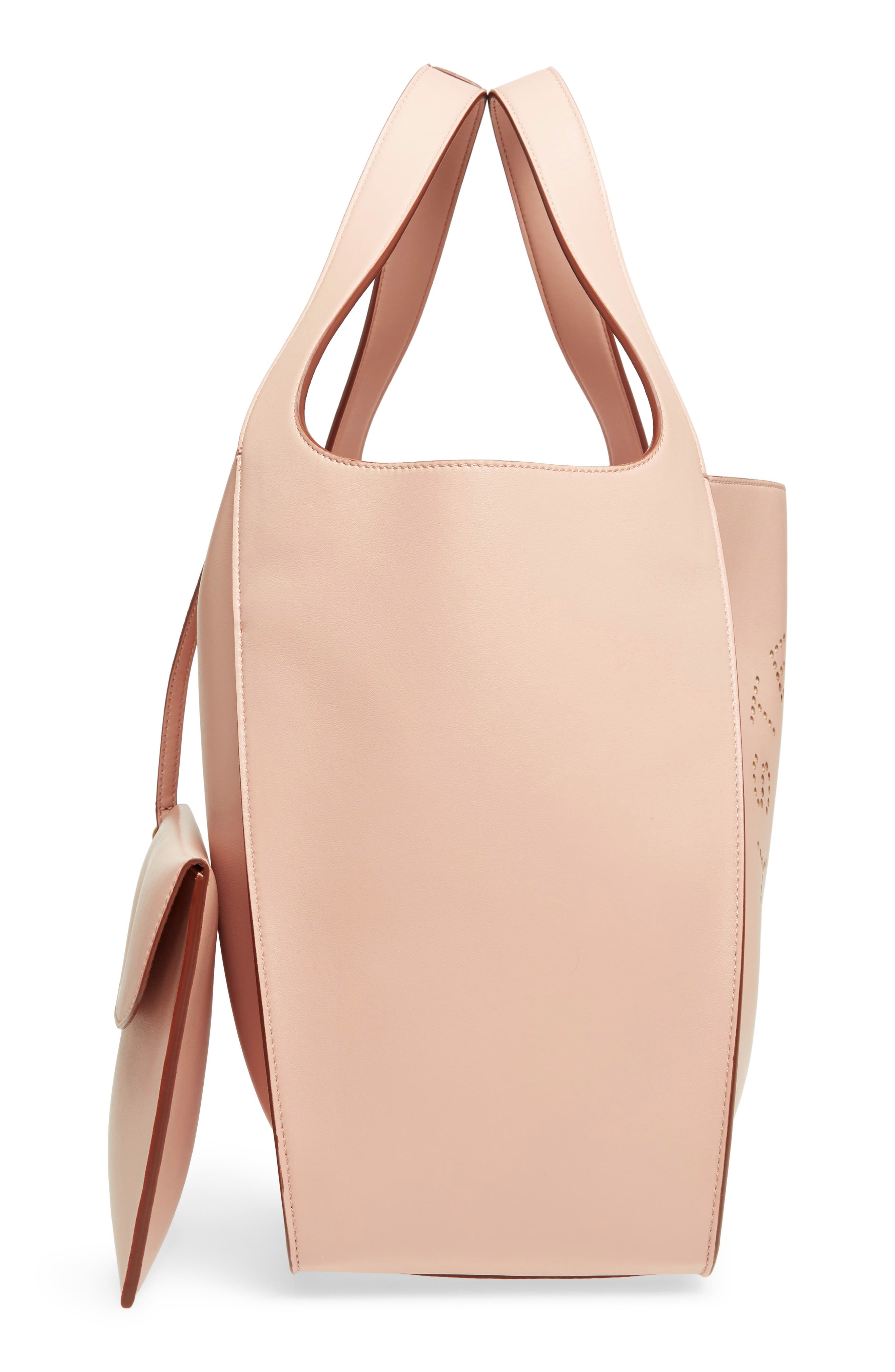 Medium Perforated Logo Faux Leather Tote, Alternate, color, POWDER PINK