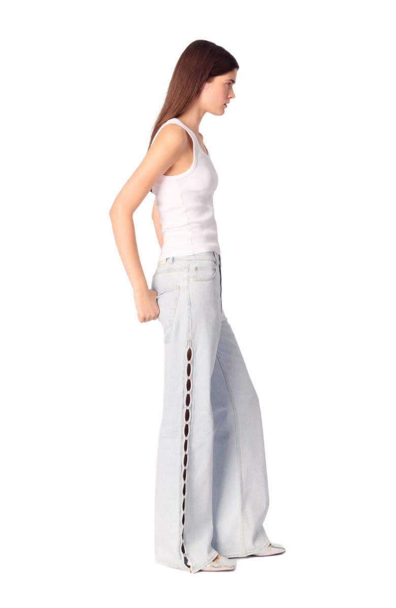 maje Wide-leg rhinestone cutaway jeans, Alternate, color, 