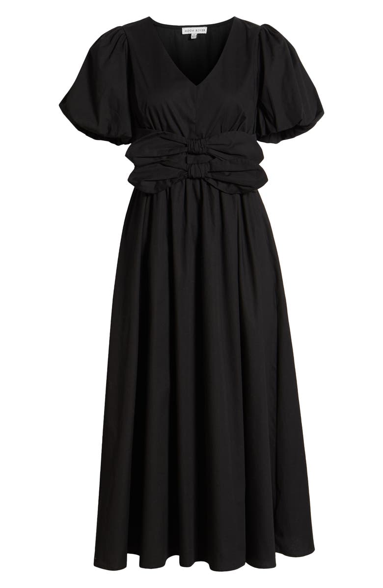 MOON RIVER Front Bow Detail Cotton Midi Dress, Alternate, color, 