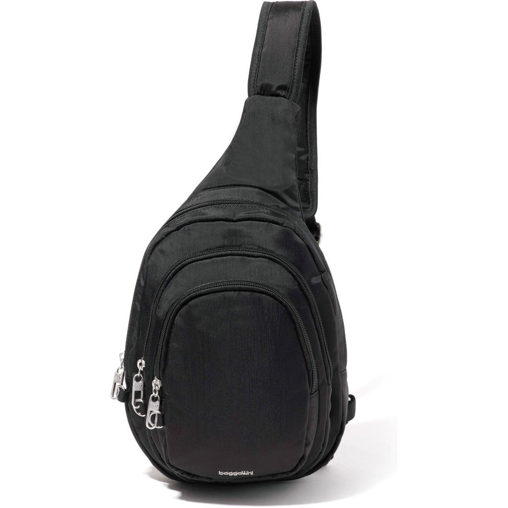 Baggallini Securtex Anti-theft Multi Zip Sling In Black