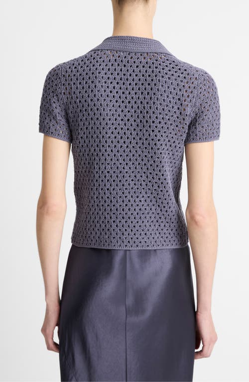 Vince Open Stitch Cotton Johnny Collar Sweater In Mauve Thistle