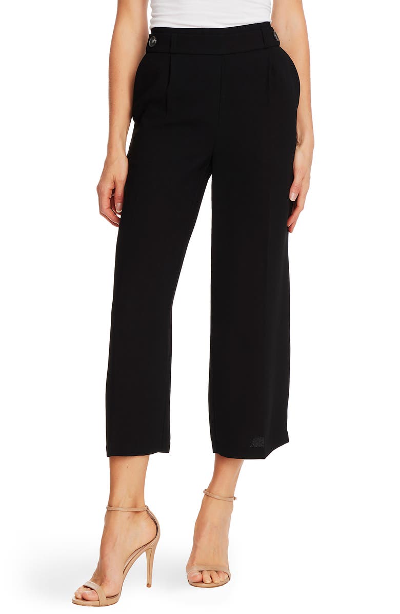CeCe Button Detail Crop Wide Leg Crepe Trousers, Main, color, 